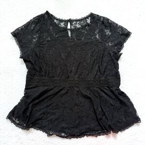 Torrid Black Lace Peplum Top Sexy Women plus size 4 4X Summer Short Sleeve